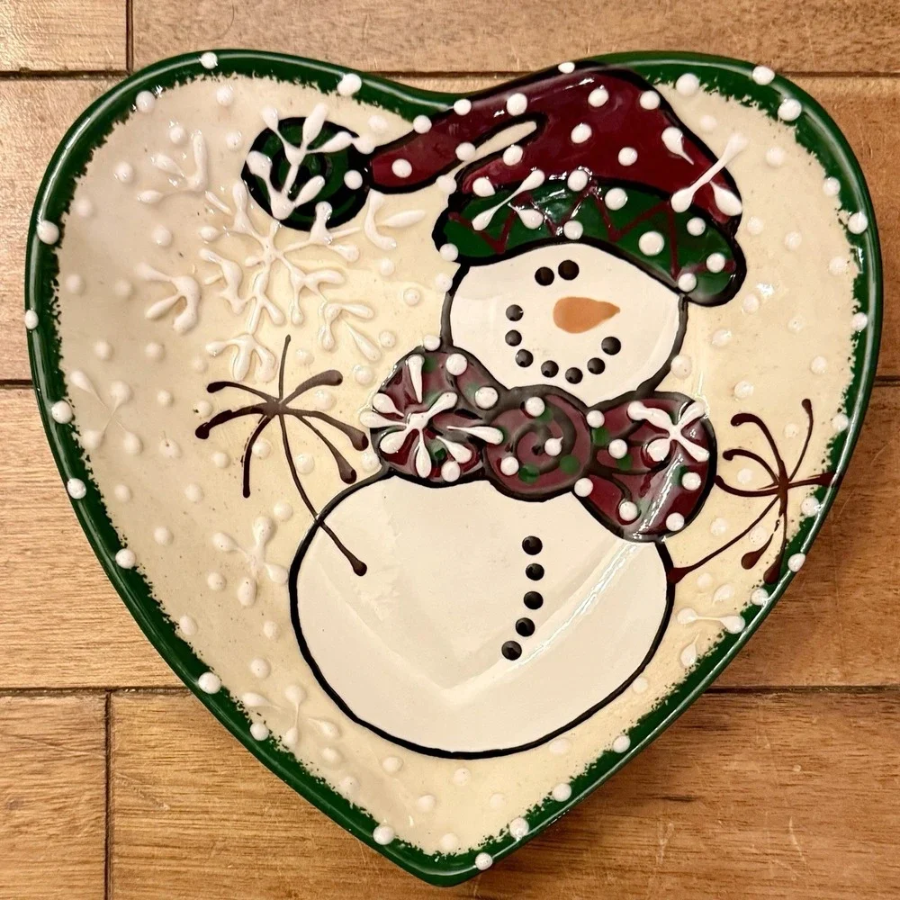 VTG 2000 Y2K Expressly Yours Snowman Christmas Holiday Pitcher &‎ Heart Plate